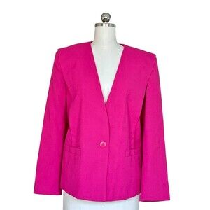 Sheridan Square Blazer Jacket Womens Size 14 Hot Pink Satin One Button